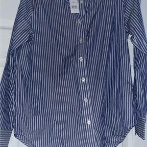 Ann Taylor Navy and White Striped Shirt